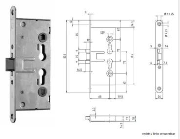 BMH FH-Mittelfallenschloss 1739 PZ DIN L/R verwendbar D65 mm