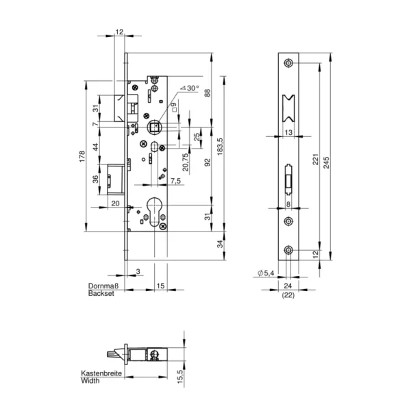 Wilka 6677 Fluchttürschloss U-Stulp Falle DL Funktion B D35